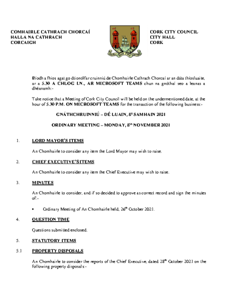 08-11-2021 - Agenda - Council Meeting front page preview
                              