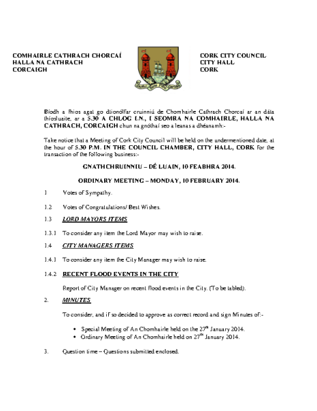 2014-02-10 - Agenda - Council Meeting front page preview
                              