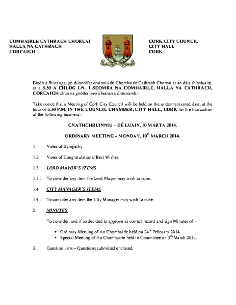 2014-03-10 - Agenda - Council Meeting front page preview
                              