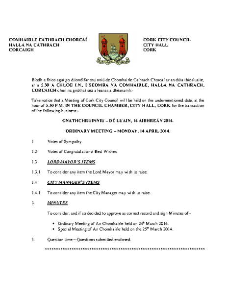 2014-04-14 - Agenda - Council Meeting front page preview
                              