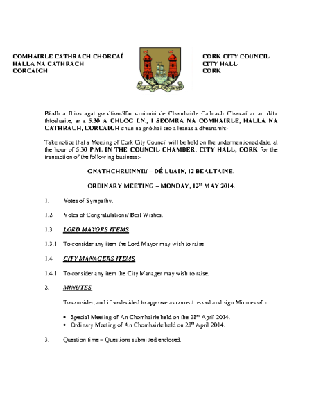 2014-05-12 - Agenda - Council Meeting front page preview
                              