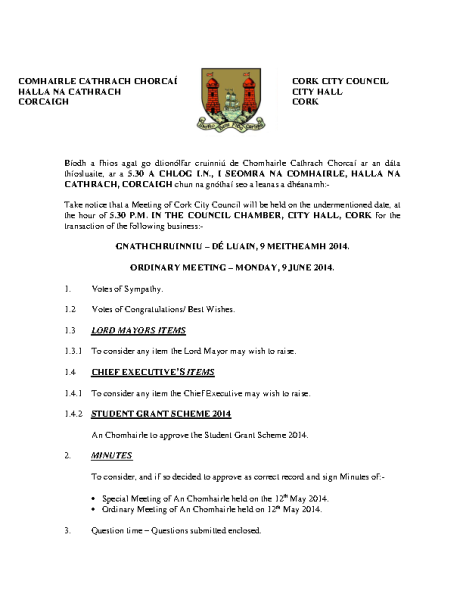 2014-06-09 - Agenda - Council Meeting front page preview
                              