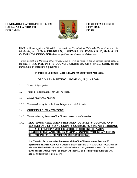 2014-06-23 - Agenda - Council Meeting front page preview
                              