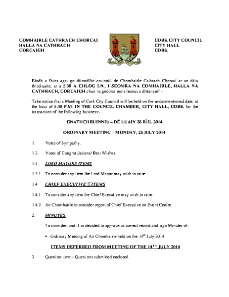 2014-07-28 - Agenda - Council Meeting front page preview
                              