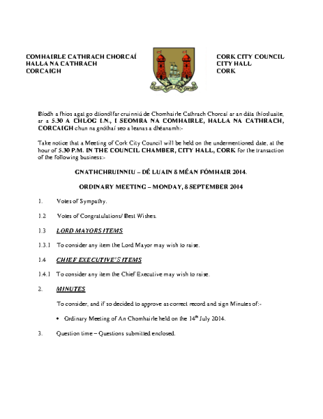 2014-09-08 - Agenda - Council Meeting front page preview
                              