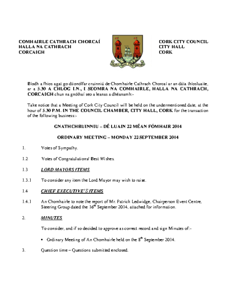 2014-09-22 - Agenda - Council Meeting front page preview
                              