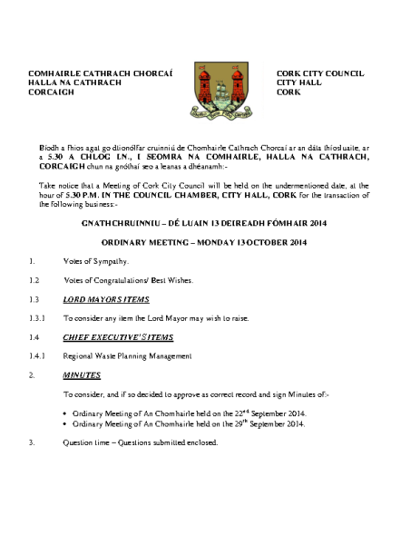 2014-10-13 - Agenda - Council Meeting front page preview
                              