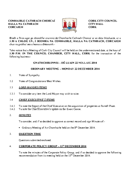 2014-12-22 - Agenda - Council Meeting front page preview
                              