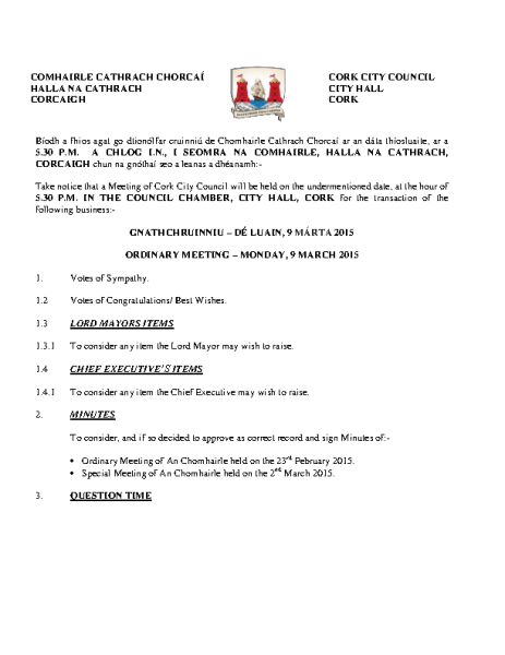 2015-03-09 - Agenda - Council Meeting front page preview
                              