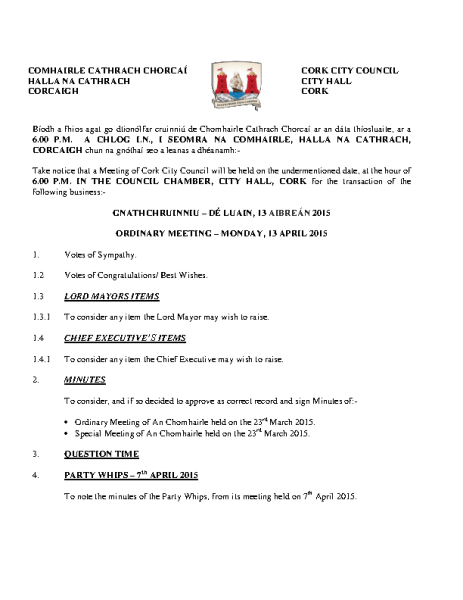 2015-04-13 - Agenda - Council Meeting front page preview
                              