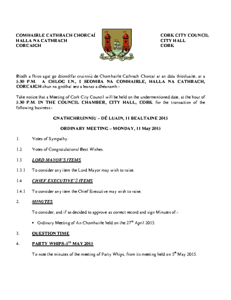2015-05-11 - Agenda - Council Meeting front page preview
                              