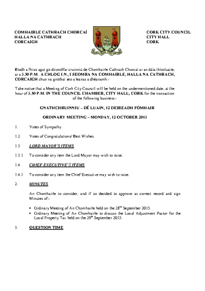2015-10-12 - Agenda - Council Meeting front page preview
                              