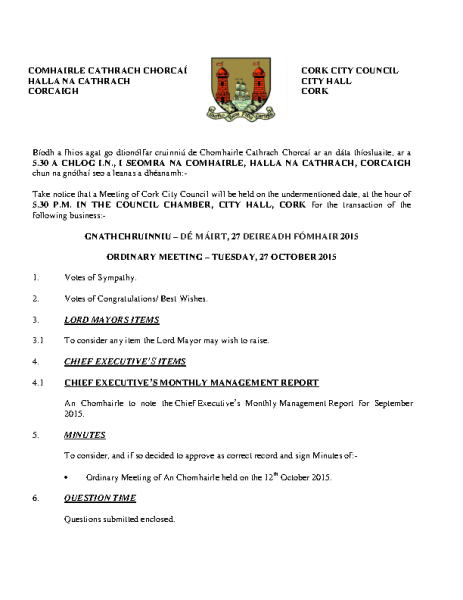 2015-10-27 - Agenda - Council Meeting front page preview
                              