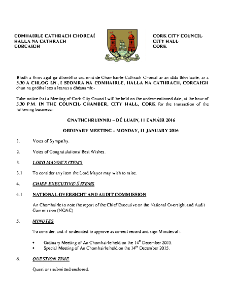 2016-01-11 - Agenda - Council Meeting front page preview
                              