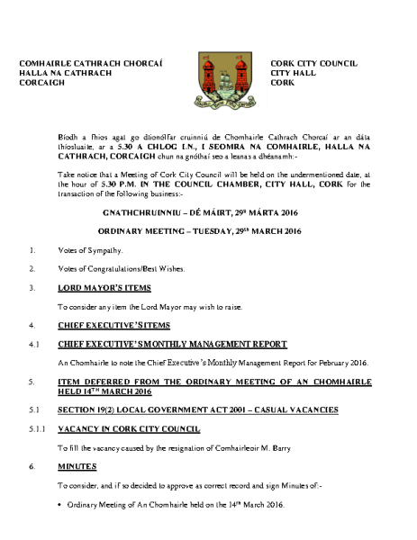2016-03-29 - Agenda - Council Meeting front page preview
                              