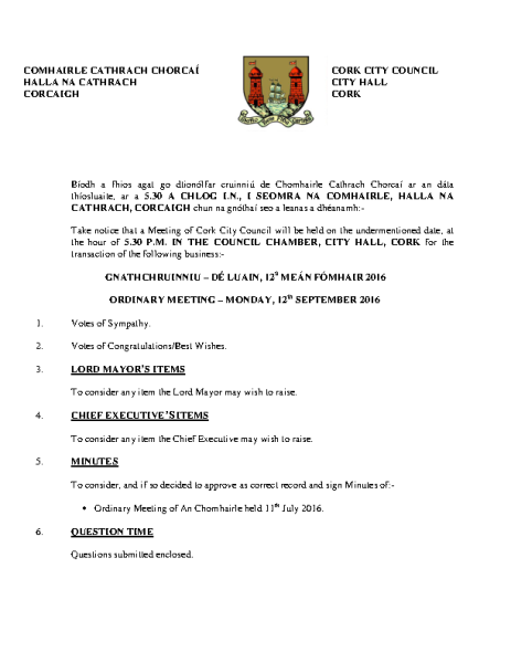 2016-09-12 - Agenda - Council Meeting front page preview
                              