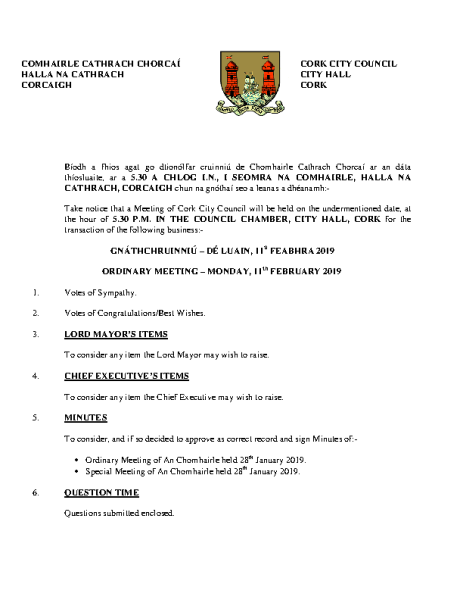 2019-02-11 - Agenda - Council Meeting front page preview
                              