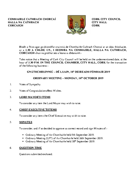2019-10-14 - Agenda - Council Meeting front page preview
                              