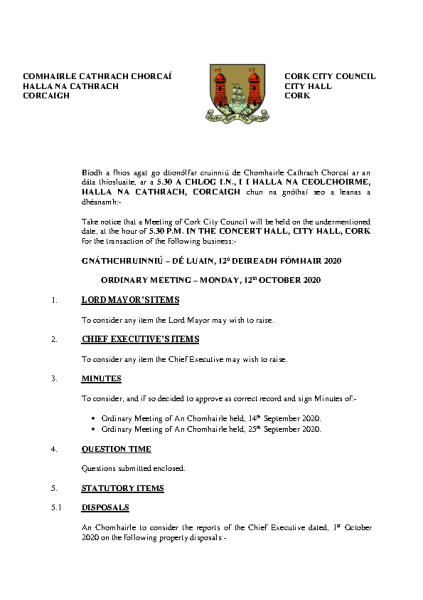 2020-10-12 - Agenda - Council Meeting front page preview
                              