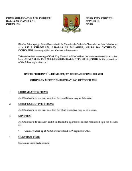 26-10-2021 - Agenda - Council Meeting front page preview
                              