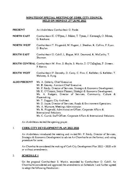 27-06-2022 - Minutes - Special Meeting City Development Plan front page preview
                              