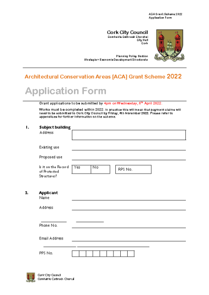ACA Grant 2022 Application Form front page preview
                              