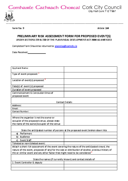 OEL - Preliminary Risk Assessment Form front page preview
                              