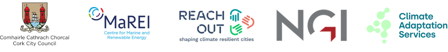 REACHOUT Project Partner Logos (Cork City Council, MAREI, REACHOUT, Norwegian Geotechnical Institute, Climate Adaptation Services)