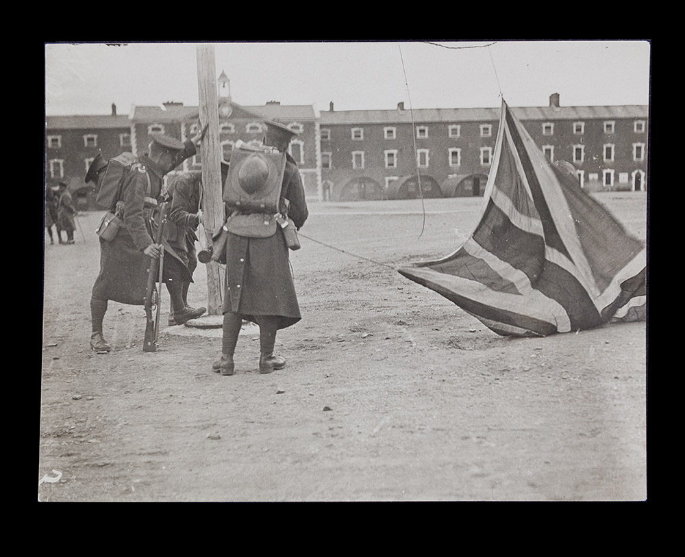 1945.76-D3.1-Photo-Taking-Down-of-the-Union-Jack-Collins-Barracks-by-British-Troops-copy
