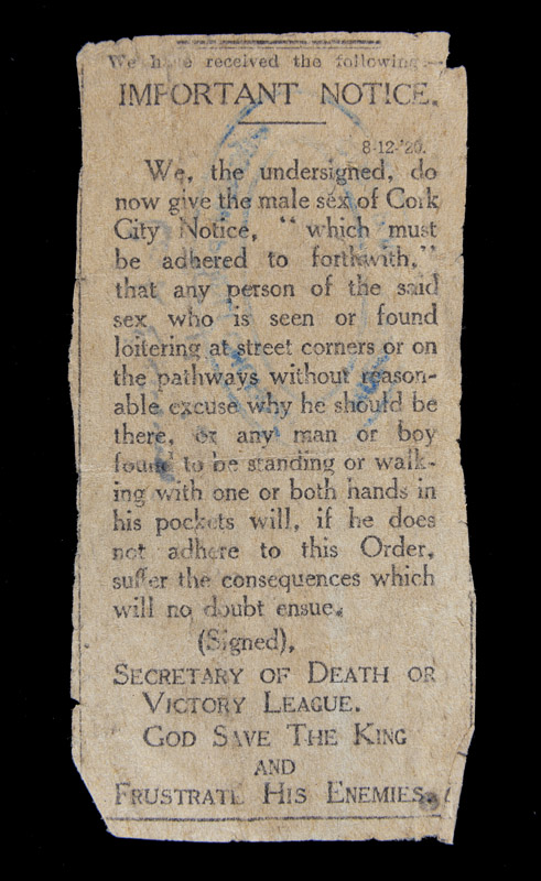 Newspaper-Notice-by-Black-and-Tans-warning-of-Loitering-at-Corners