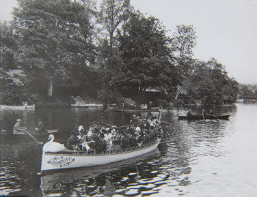 Boats on the River Lee during the International Exhibition, looking towards Sundays Well 1902-03