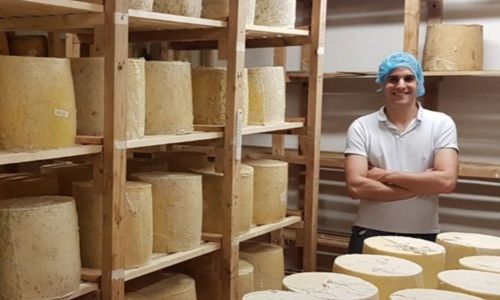 Man standing in a cheese storage building