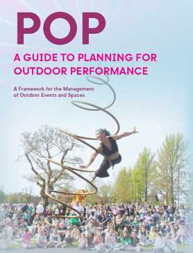 Cover image of the POP Guide. Image shows a circus artist performing in front of a large crowd