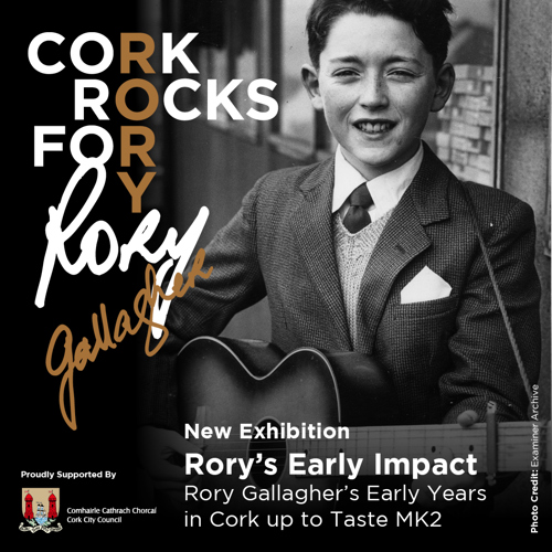Poster for Cork Rocks for Rory new exhibition, Rory's Early Impact