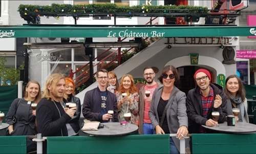 Tour group drinking Irish coffees