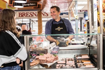 O Flynns Sausages meat and burger display