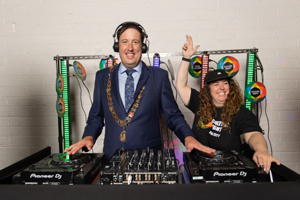 Lord Mayor at DJ Deck with Culture Night Participant