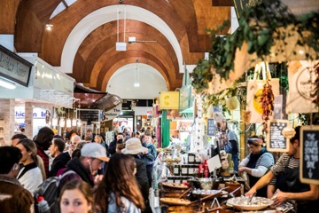 longview overhead shot of English market stalls