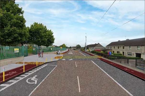 Visualisation of proposed works along Knockfree Avenue at Scoil Íosagáin