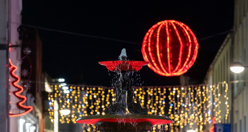 Red Fountain At Night