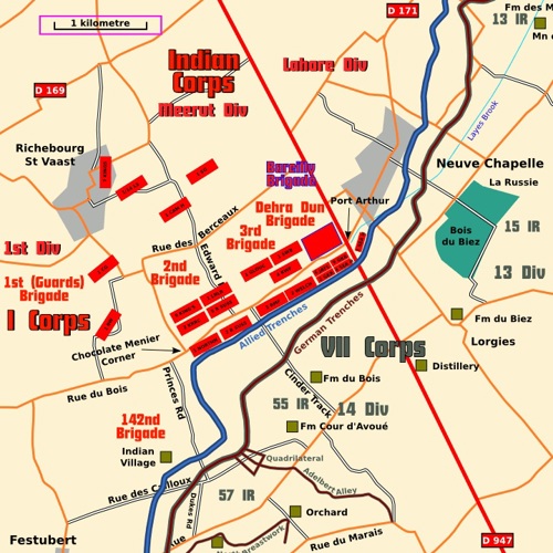 Map of the Battle of Aubers Ridge