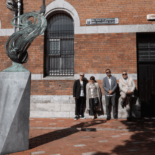 Eoin Gallagher, Sheena Crowley, Dan Breen and Dan Boyle at Rory Gallagher Place for the launch of Cork Rocks for Rory